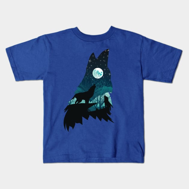 Wolf Howling with Forest Kids T-Shirt by AnnArtshock